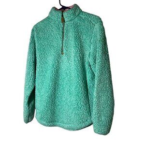 Simply Southern Womens Med Mint Green  1/4 Zip Cozy Teddy Jacket Faux Sherpa Top